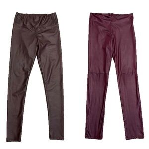 Revamped burgundy maroon faux leather high-rise high waisted leggings pants Sz M